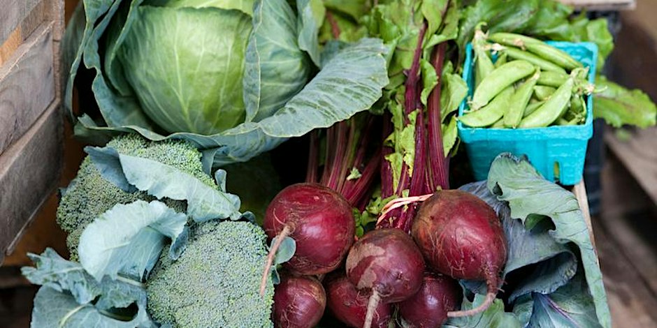 Cabbage, beets, broccoli, and beans