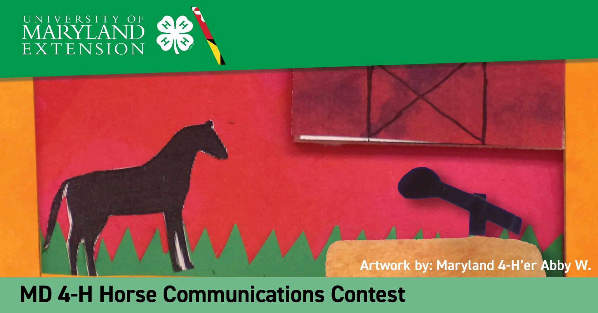 Youth artwork of a horse, a barn and a microphone