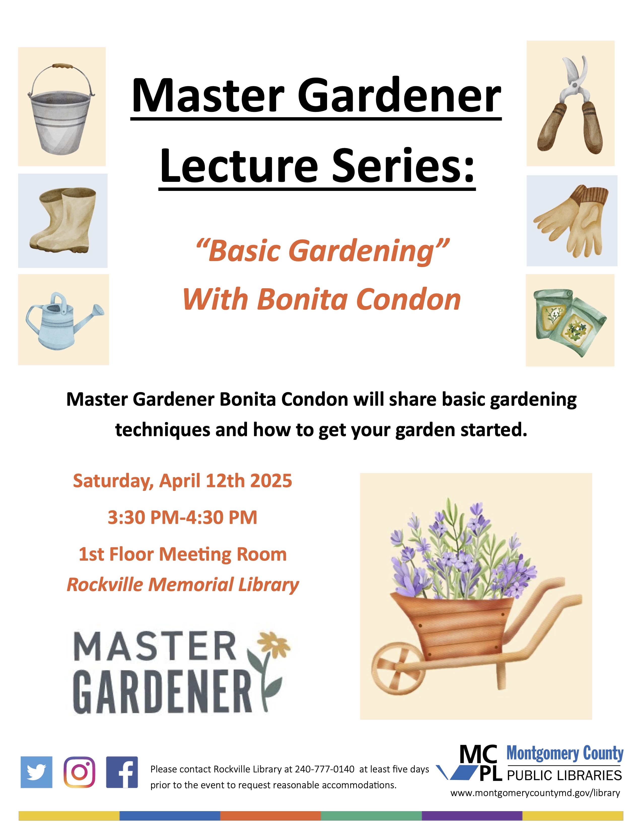 Master Gardener Lecture Series - April 12 2025 at Rockville Memorial Library - Basic Gardening - Growing Edibles