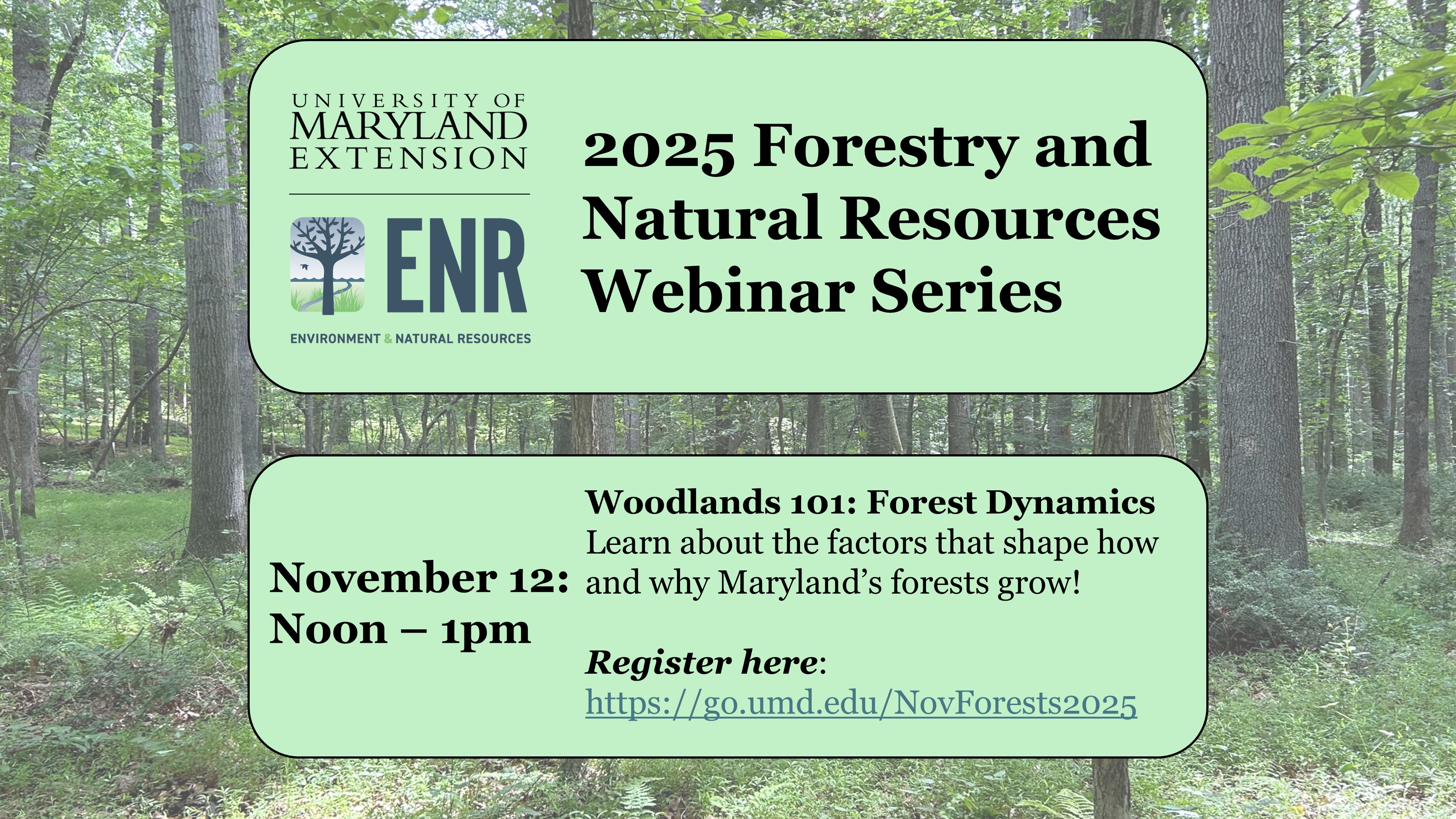 Slide with information on a webinar content and registration 