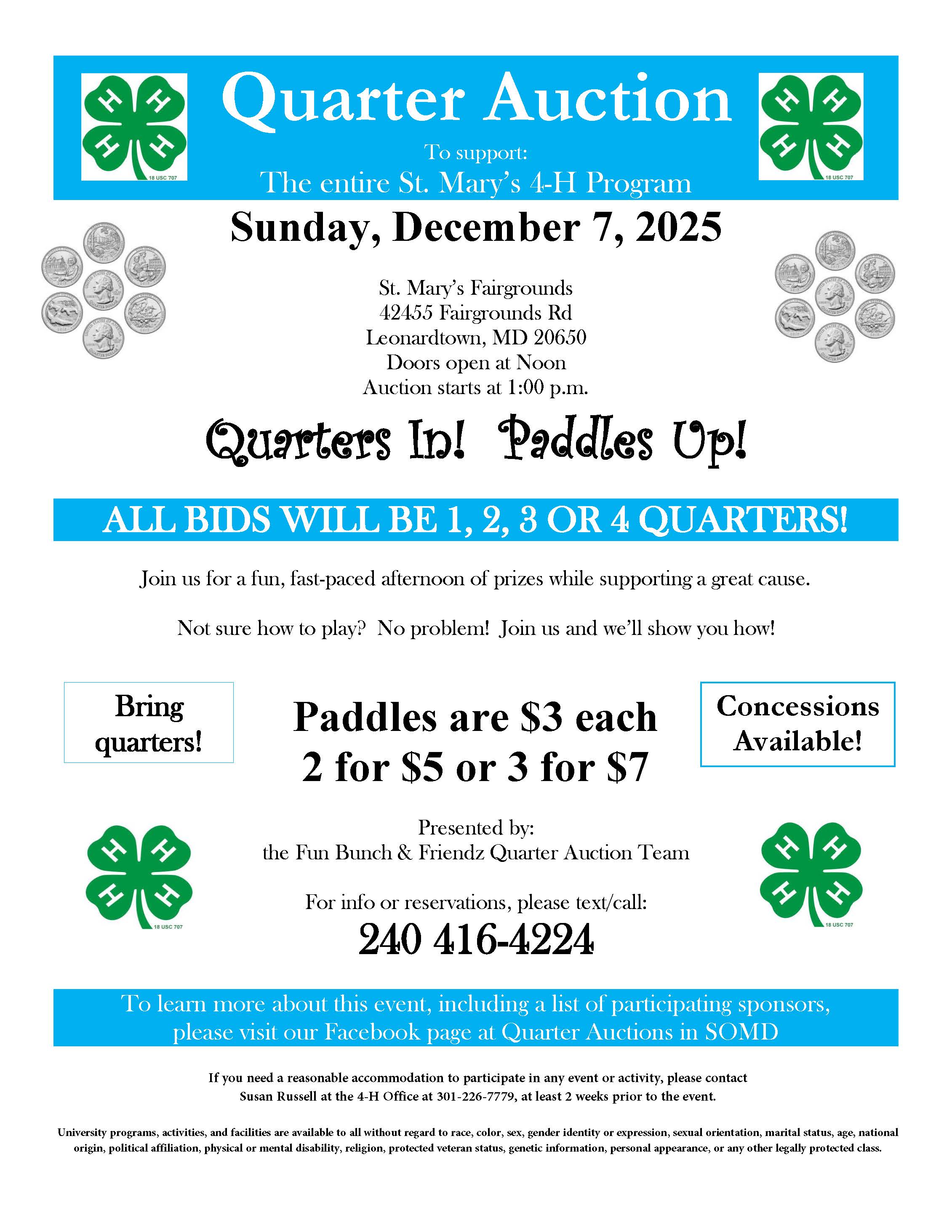 Quarter Auction to support the entire St. Mary's County 4-H Program