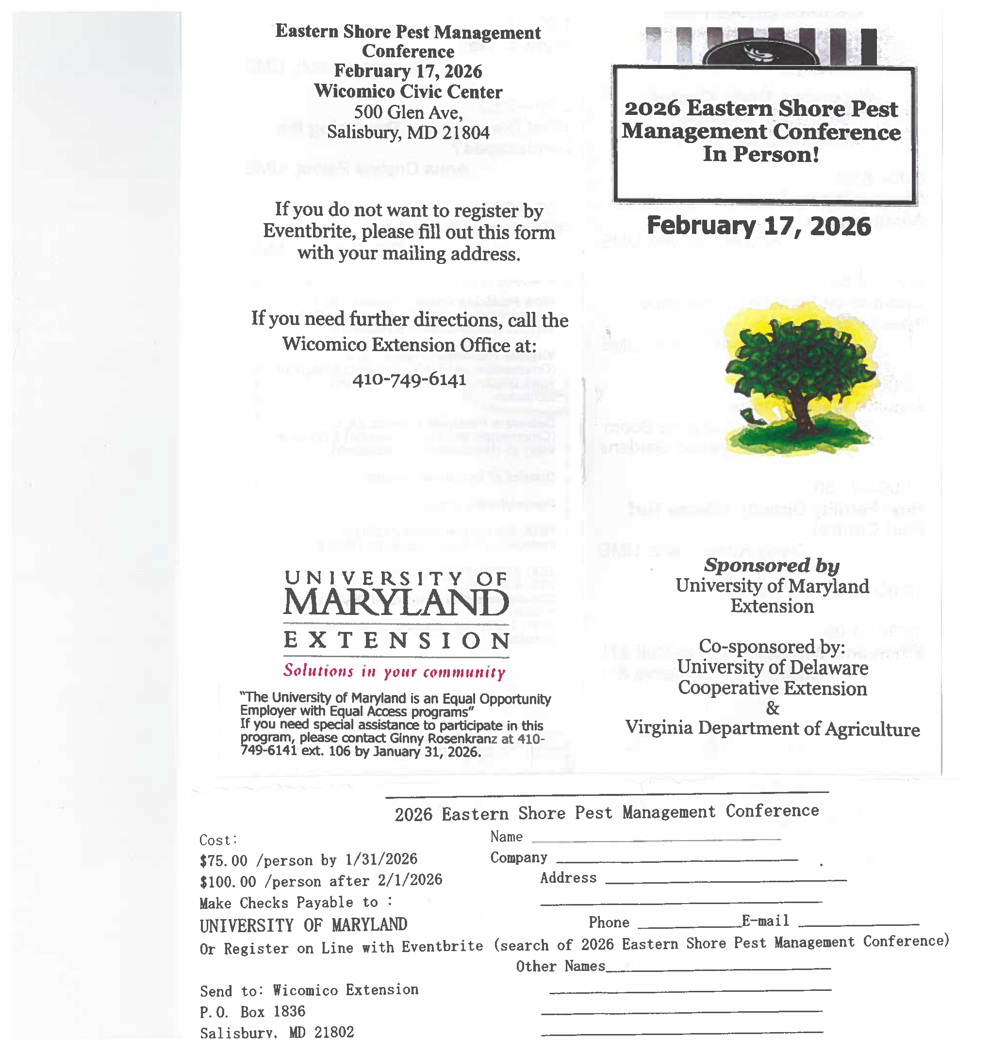 Event Flyer can be used to send in company check with attendee information.