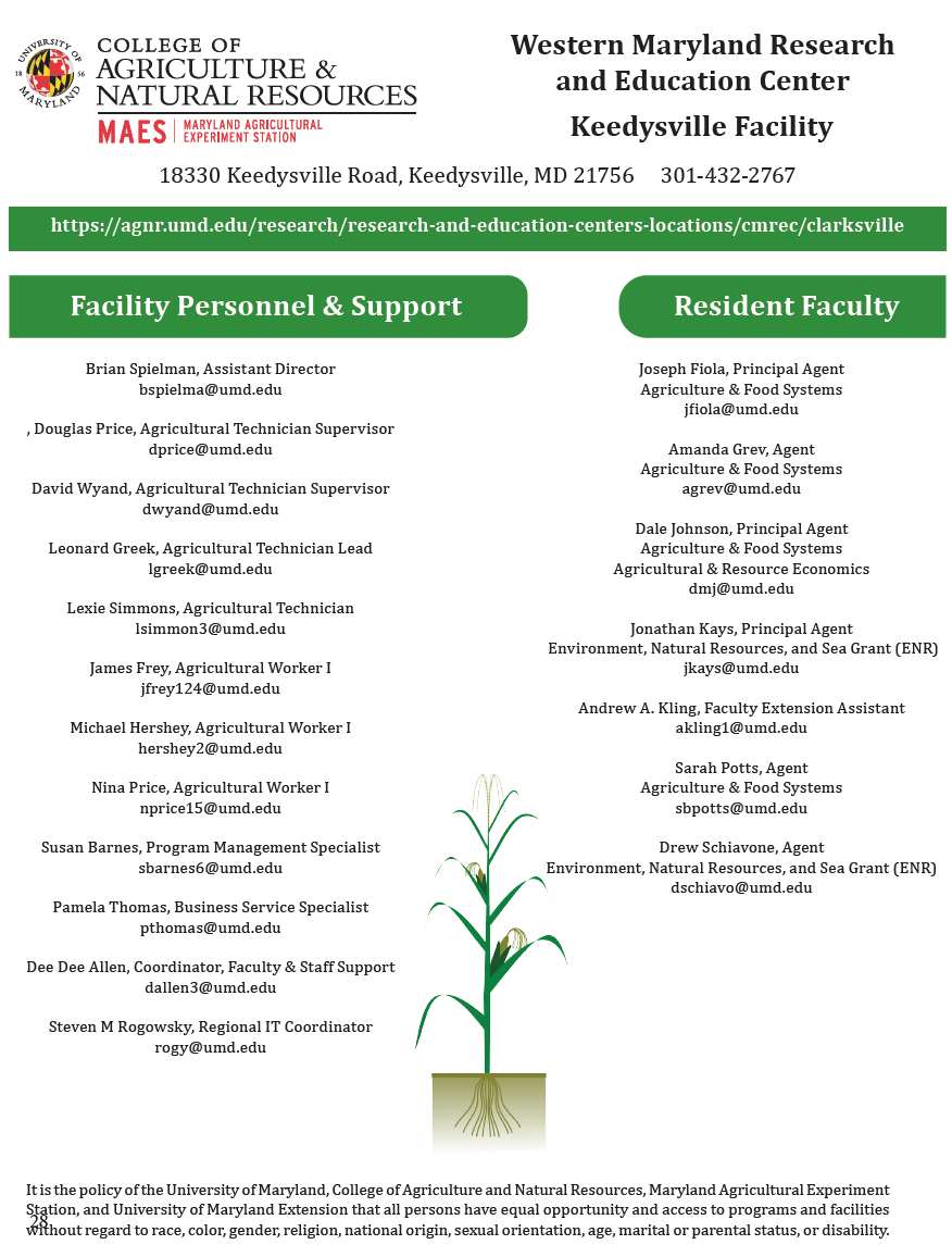 WMREC Keedysville Facility Personnel and Support